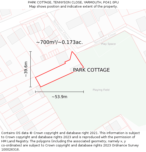 PARK COTTAGE, TENNYSON CLOSE, YARMOUTH, PO41 0PU: Plot and title map