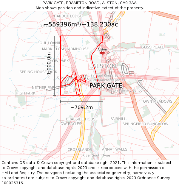 PARK GATE, BRAMPTON ROAD, ALSTON, CA9 3AA: Plot and title map