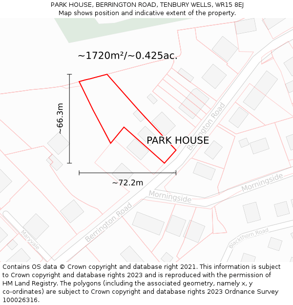 PARK HOUSE, BERRINGTON ROAD, TENBURY WELLS, WR15 8EJ: Plot and title map