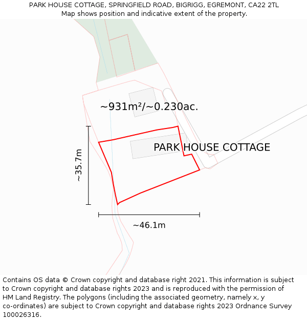 PARK HOUSE COTTAGE, SPRINGFIELD ROAD, BIGRIGG, EGREMONT, CA22 2TL: Plot and title map