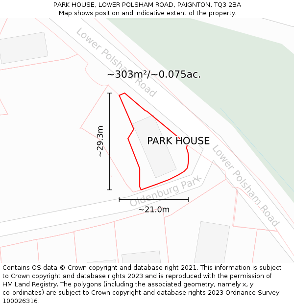 PARK HOUSE, LOWER POLSHAM ROAD, PAIGNTON, TQ3 2BA: Plot and title map