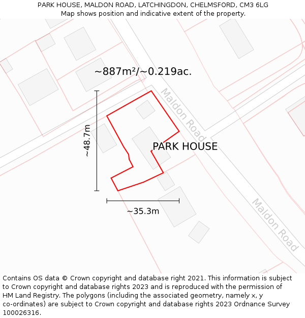 PARK HOUSE, MALDON ROAD, LATCHINGDON, CHELMSFORD, CM3 6LG: Plot and title map