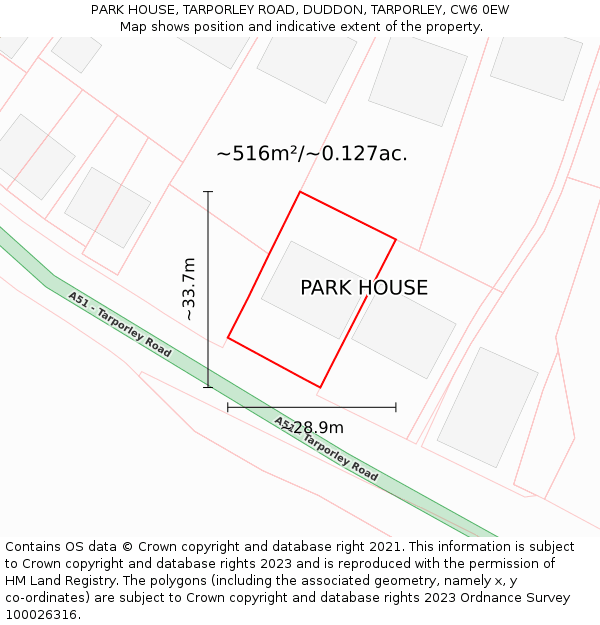 PARK HOUSE, TARPORLEY ROAD, DUDDON, TARPORLEY, CW6 0EW: Plot and title map
