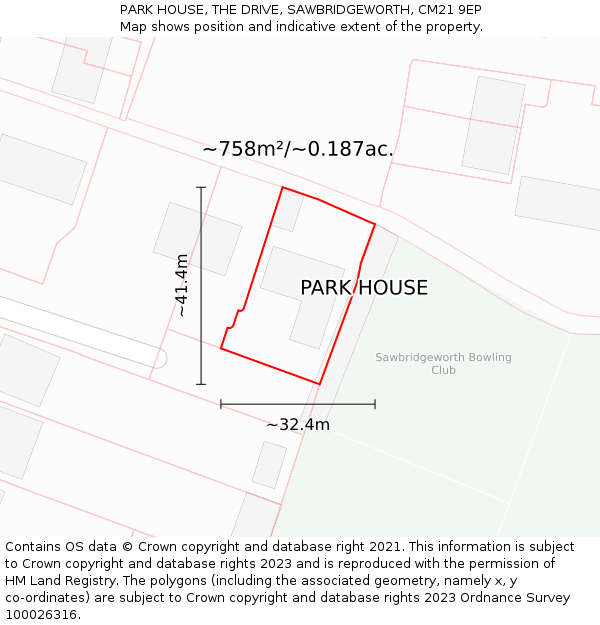 PARK HOUSE, THE DRIVE, SAWBRIDGEWORTH, CM21 9EP: Plot and title map