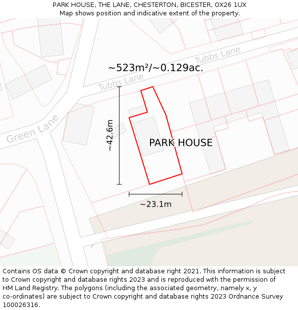 PARK HOUSE, THE LANE, CHESTERTON, BICESTER, OX26 1UX: Plot and title map