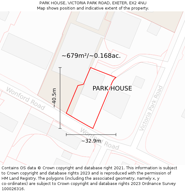 PARK HOUSE, VICTORIA PARK ROAD, EXETER, EX2 4NU: Plot and title map