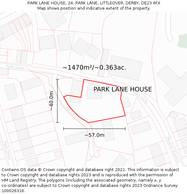 PARK LANE HOUSE, 24, PARK LANE, LITTLEOVER, DERBY, DE23 6FX: Plot and title map