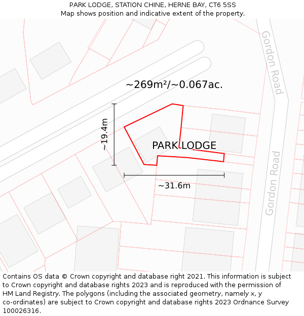 PARK LODGE, STATION CHINE, HERNE BAY, CT6 5SS: Plot and title map