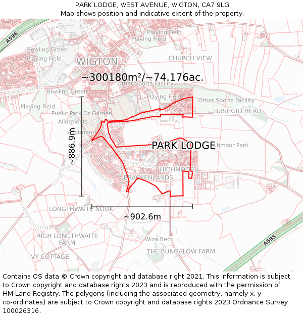 PARK LODGE, WEST AVENUE, WIGTON, CA7 9LG: Plot and title map