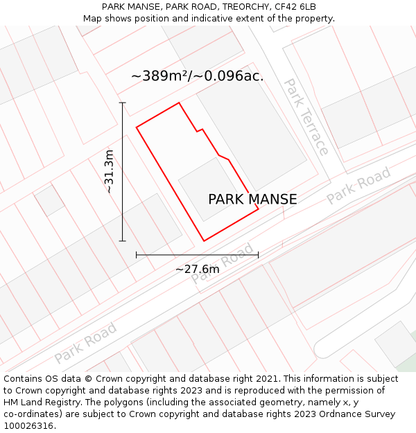 PARK MANSE, PARK ROAD, TREORCHY, CF42 6LB: Plot and title map