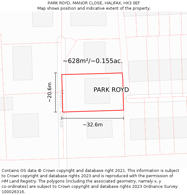 PARK ROYD, MANOR CLOSE, HALIFAX, HX3 0EF: Plot and title map