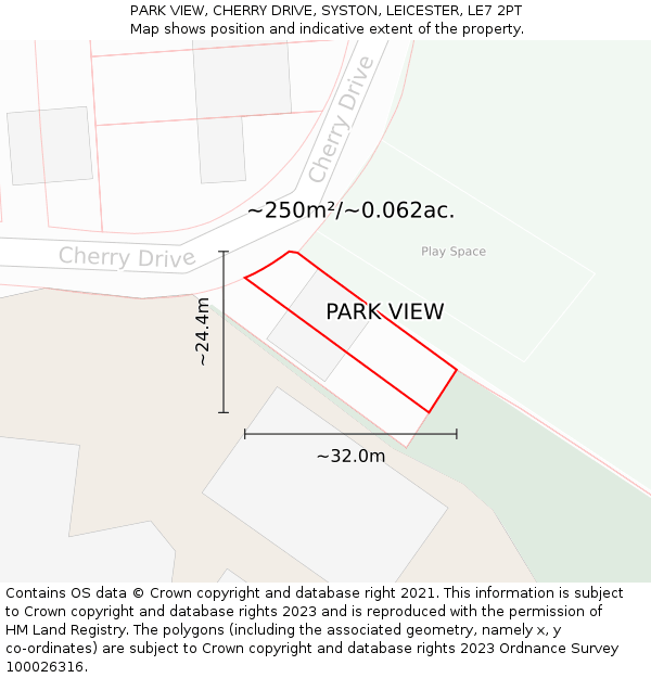 PARK VIEW, CHERRY DRIVE, SYSTON, LEICESTER, LE7 2PT: Plot and title map