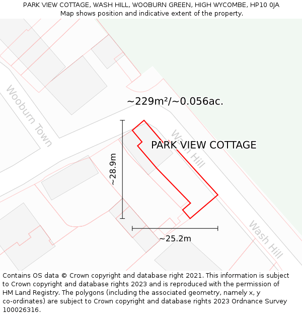 PARK VIEW COTTAGE, WASH HILL, WOOBURN GREEN, HIGH WYCOMBE, HP10 0JA: Plot and title map