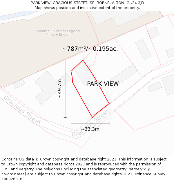 PARK VIEW, GRACIOUS STREET, SELBORNE, ALTON, GU34 3JB: Plot and title map