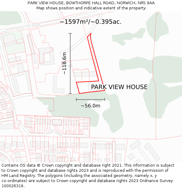 PARK VIEW HOUSE, BOWTHORPE HALL ROAD, NORWICH, NR5 9AA: Plot and title map