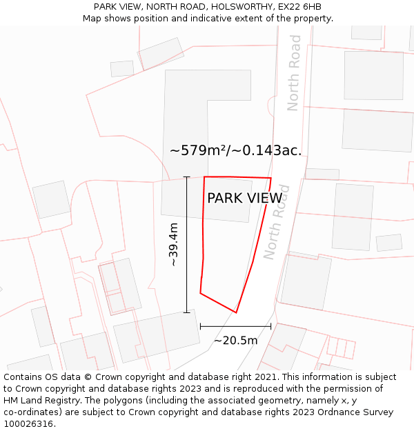 PARK VIEW, NORTH ROAD, HOLSWORTHY, EX22 6HB: Plot and title map