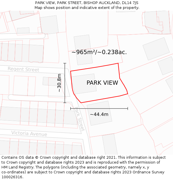 PARK VIEW, PARK STREET, BISHOP AUCKLAND, DL14 7JS: Plot and title map