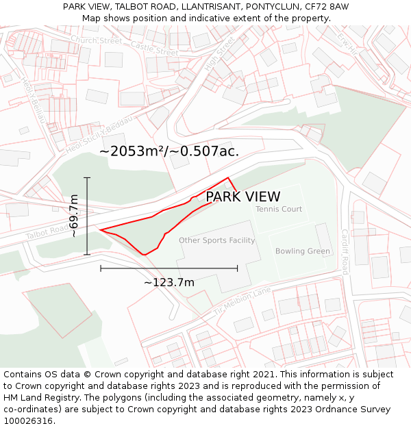 PARK VIEW, TALBOT ROAD, LLANTRISANT, PONTYCLUN, CF72 8AW: Plot and title map