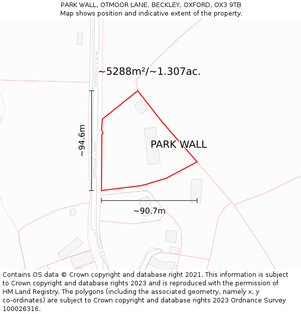 PARK WALL, OTMOOR LANE, BECKLEY, OXFORD, OX3 9TB: Plot and title map