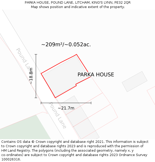 PARKA HOUSE, POUND LANE, LITCHAM, KING'S LYNN, PE32 2QR: Plot and title map