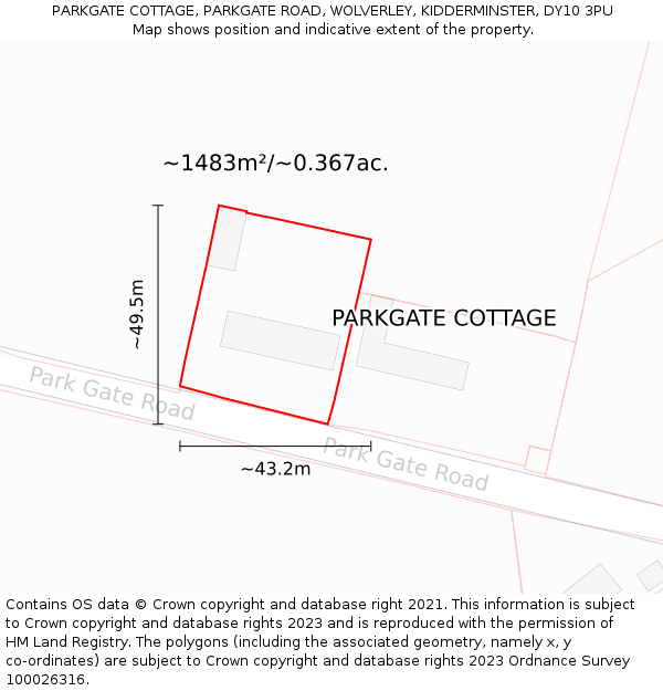 PARKGATE COTTAGE, PARKGATE ROAD, WOLVERLEY, KIDDERMINSTER, DY10 3PU: Plot and title map