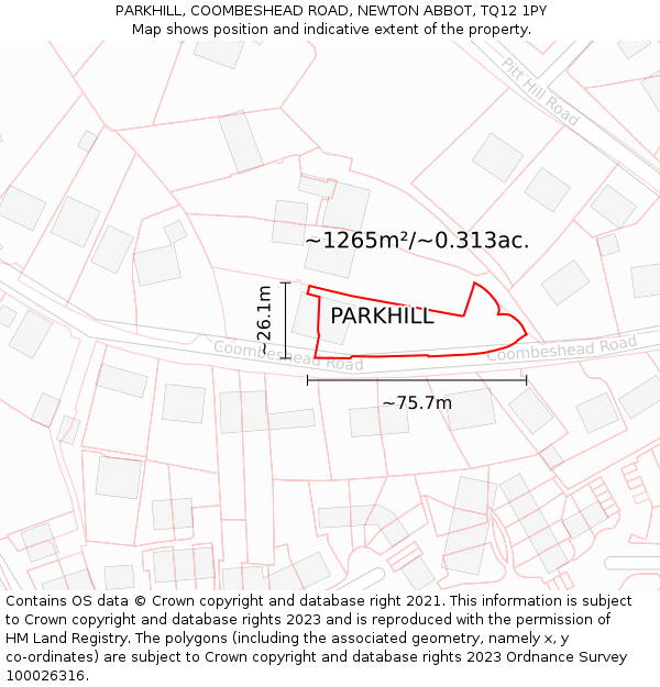 PARKHILL, COOMBESHEAD ROAD, NEWTON ABBOT, TQ12 1PY: Plot and title map