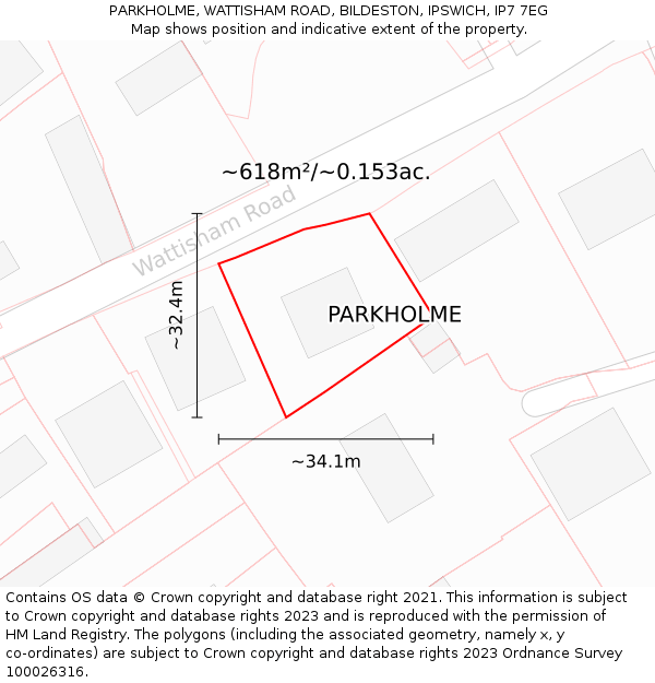 PARKHOLME, WATTISHAM ROAD, BILDESTON, IPSWICH, IP7 7EG: Plot and title map