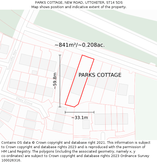 PARKS COTTAGE, NEW ROAD, UTTOXETER, ST14 5DS: Plot and title map