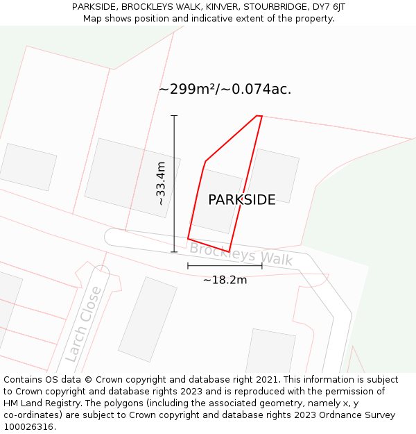 PARKSIDE, BROCKLEYS WALK, KINVER, STOURBRIDGE, DY7 6JT: Plot and title map