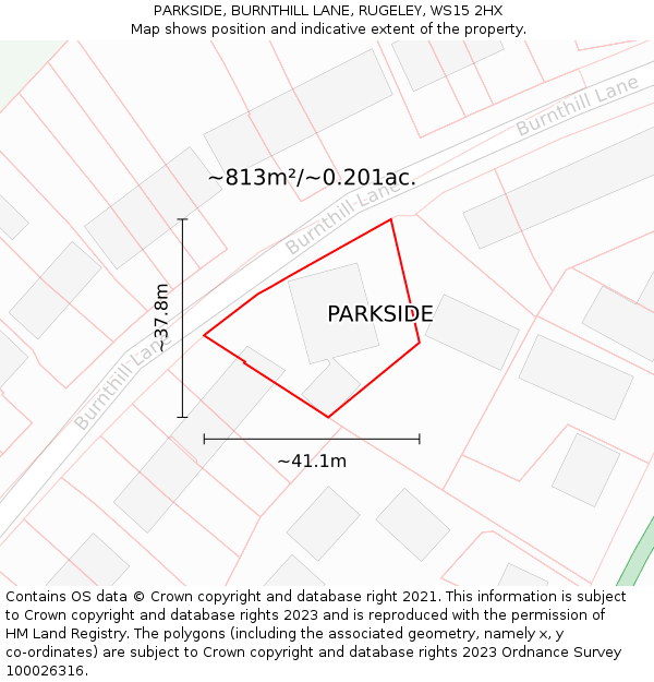 PARKSIDE, BURNTHILL LANE, RUGELEY, WS15 2HX: Plot and title map
