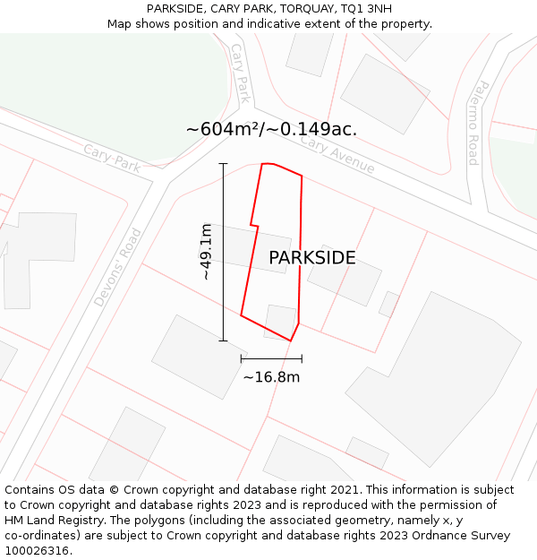PARKSIDE, CARY PARK, TORQUAY, TQ1 3NH: Plot and title map