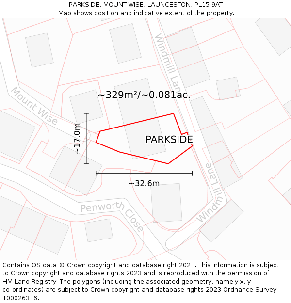 PARKSIDE, MOUNT WISE, LAUNCESTON, PL15 9AT: Plot and title map