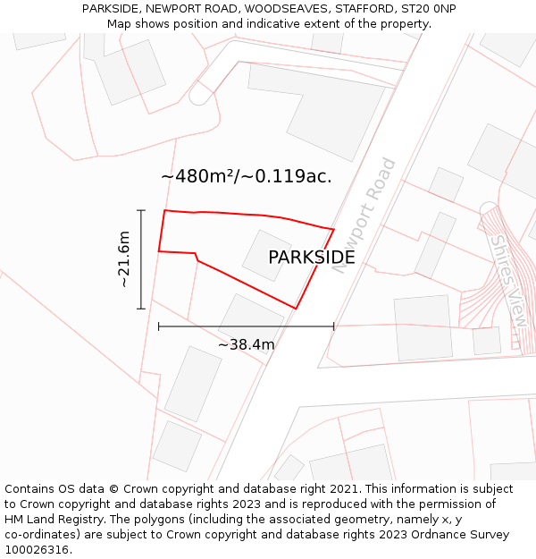 PARKSIDE, NEWPORT ROAD, WOODSEAVES, STAFFORD, ST20 0NP: Plot and title map