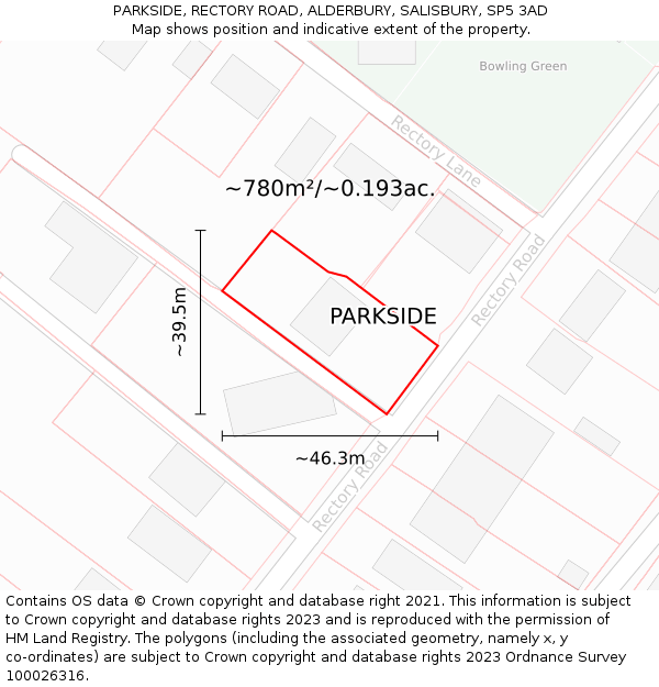 PARKSIDE, RECTORY ROAD, ALDERBURY, SALISBURY, SP5 3AD: Plot and title map