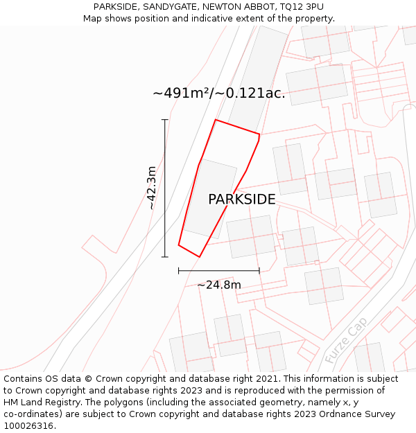 PARKSIDE, SANDYGATE, NEWTON ABBOT, TQ12 3PU: Plot and title map