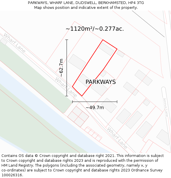 PARKWAYS, WHARF LANE, DUDSWELL, BERKHAMSTED, HP4 3TG: Plot and title map