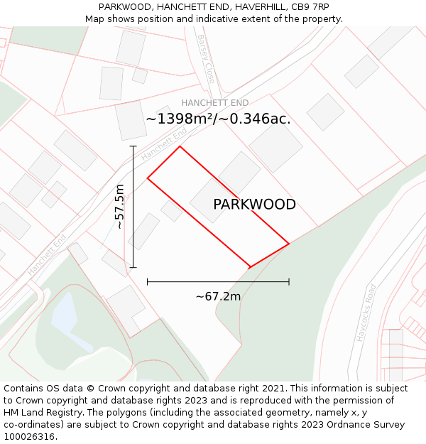 PARKWOOD, HANCHETT END, HAVERHILL, CB9 7RP: Plot and title map