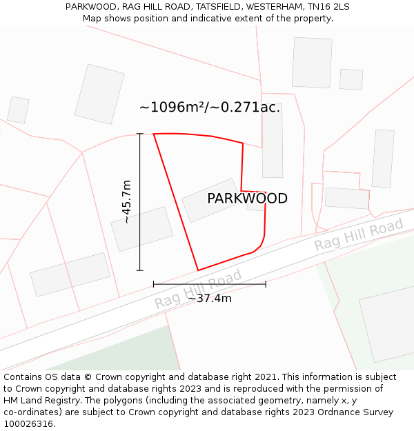 PARKWOOD, RAG HILL ROAD, TATSFIELD, WESTERHAM, TN16 2LS: Plot and title map