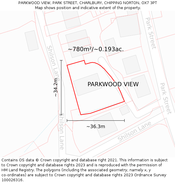 PARKWOOD VIEW, PARK STREET, CHARLBURY, CHIPPING NORTON, OX7 3PT: Plot and title map