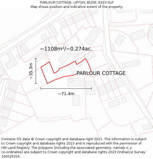 PARLOUR COTTAGE, UPTON, BUDE, EX23 0LP: Plot and title map