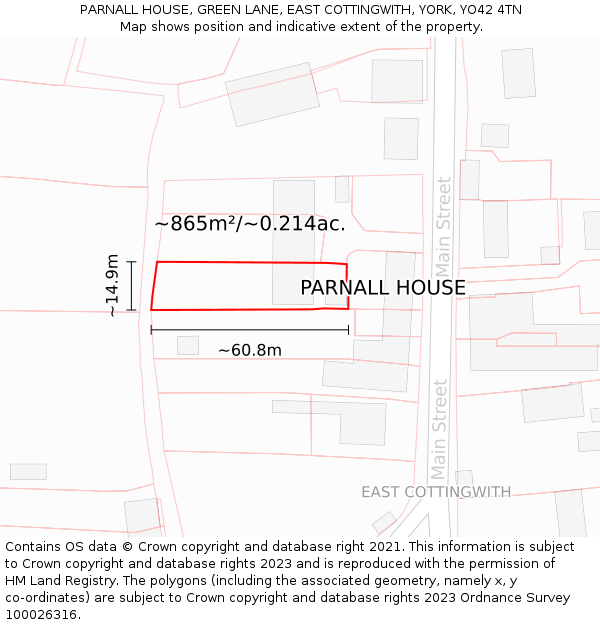 PARNALL HOUSE, GREEN LANE, EAST COTTINGWITH, YORK, YO42 4TN: Plot and title map