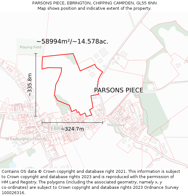 PARSONS PIECE, EBRINGTON, CHIPPING CAMPDEN, GL55 6NN: Plot and title map