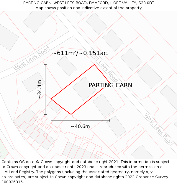 PARTING CARN, WEST LEES ROAD, BAMFORD, HOPE VALLEY, S33 0BT: Plot and title map