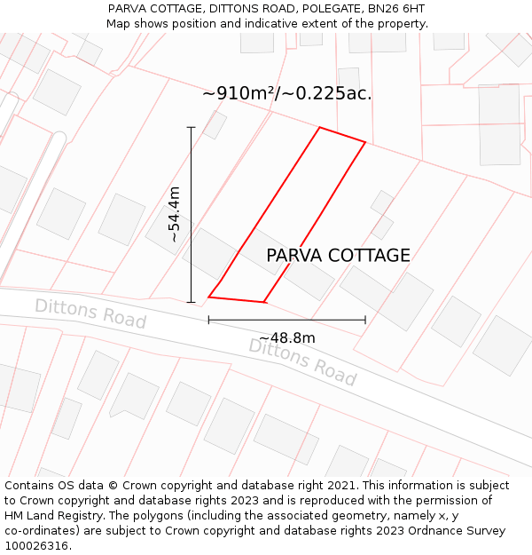 PARVA COTTAGE, DITTONS ROAD, POLEGATE, BN26 6HT: Plot and title map