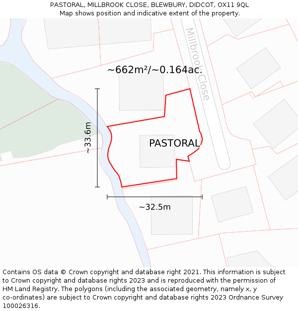 PASTORAL, MILLBROOK CLOSE, BLEWBURY, DIDCOT, OX11 9QL: Plot and title map