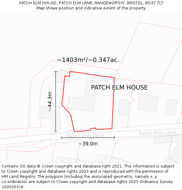 PATCH ELM HOUSE, PATCH ELM LANE, RANGEWORTHY, BRISTOL, BS37 7LT: Plot and title map