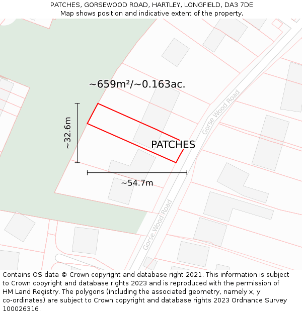 PATCHES, GORSEWOOD ROAD, HARTLEY, LONGFIELD, DA3 7DE: Plot and title map