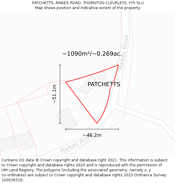 PATCHETTS, RAIKES ROAD, THORNTON-CLEVELEYS, FY5 5LU: Plot and title map
