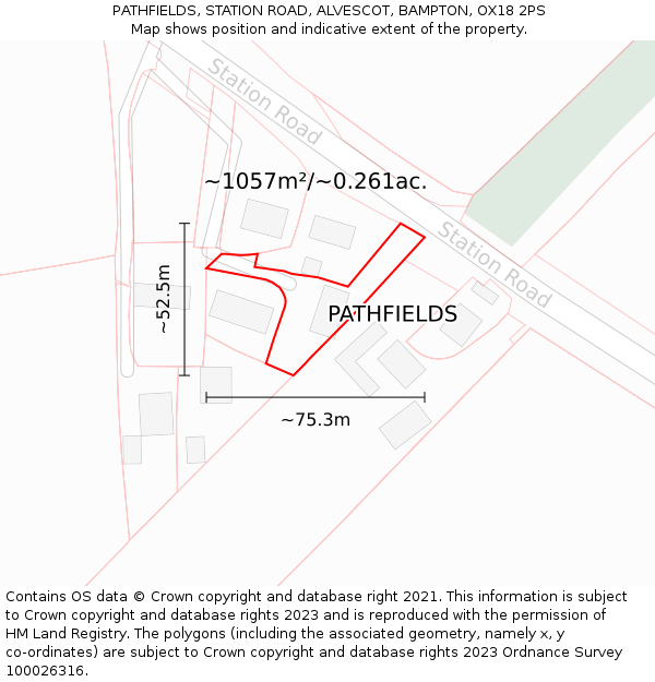 PATHFIELDS, STATION ROAD, ALVESCOT, BAMPTON, OX18 2PS: Plot and title map