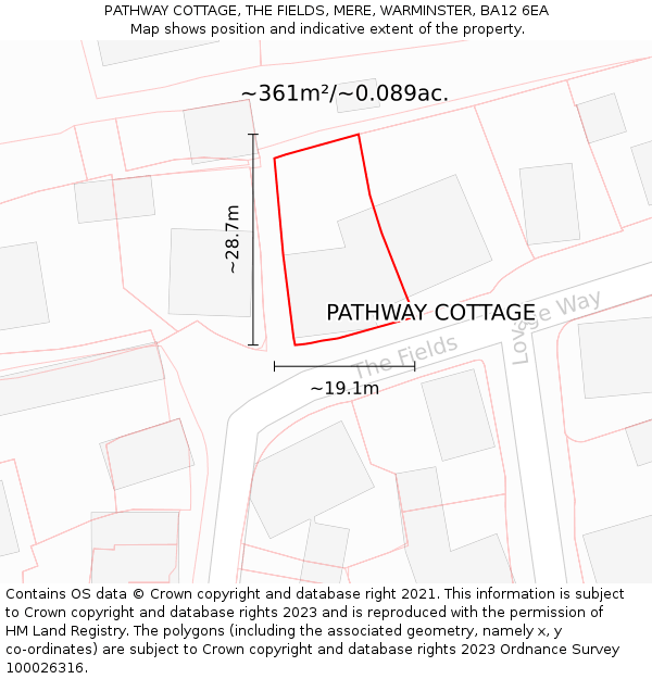 PATHWAY COTTAGE, THE FIELDS, MERE, WARMINSTER, BA12 6EA: Plot and title map